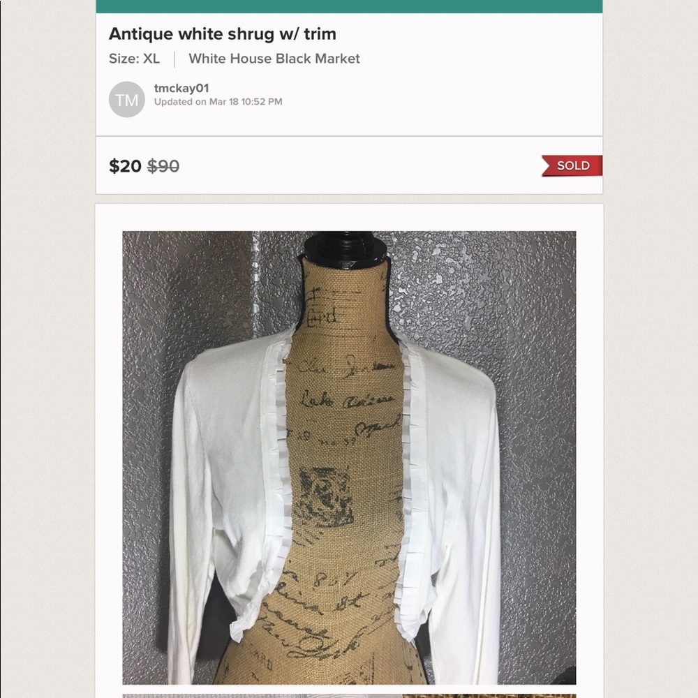 Antique white shrug w/ trim